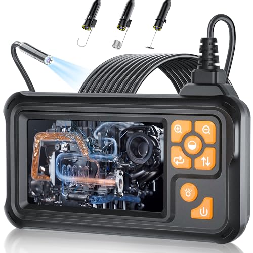 32.8FT Inspection Endoscope Camera with Light,1080P HD Borescope Camera | IP67 Waterproof Sewer Camera with 8 LED Lights Snake Camera with 4.3" IPS Screen, Semi-Rigid Cable for Auto & Plumbin Tools - size: 32.8FT