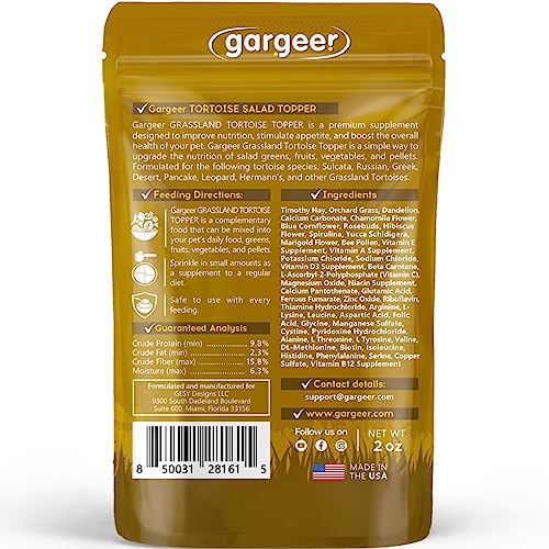 Gargeer 2oz Grassland Tortoise Salad Topper. Enhanced Appetite, USA Made | Timothy hay & orchard grass topper with flowers! Chamomile, rosebuds & dandelion ignite appetite in grassland tortoises - size: 2 Ounce (Pack of 1)
