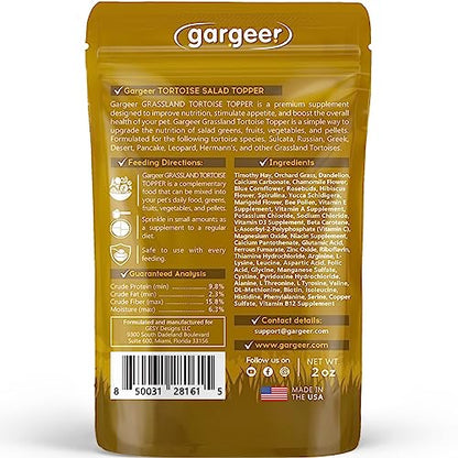 Gargeer 2oz Grassland Tortoise Salad Topper. Enhanced Appetite, USA Made | Timothy hay & orchard grass topper with flowers! Chamomile, rosebuds & dandelion ignite appetite in grassland tortoises - size: 2 Ounce (Pack of 1)