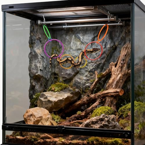 Ball Python Tank Accessories - 6 Ring Snake Climbing & Basking Hanging Hammock with Lounger Bed, Reptile Habitat Enrichment Accessories for Snake Tank, Lizard, Gecko Tank Decor