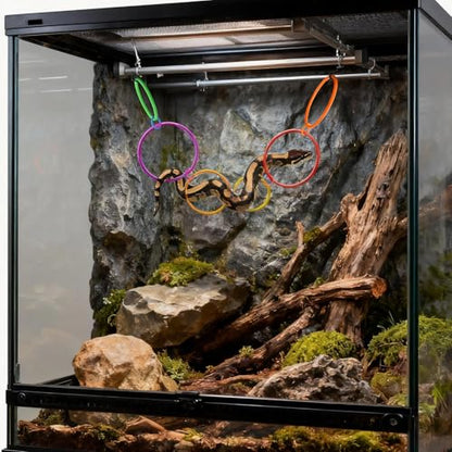 Ball Python Tank Accessories - 6 Ring Snake Climbing & Basking Hanging Hammock with Lounger Bed, Reptile Habitat Enrichment Accessories for Snake Tank, Lizard, Gecko Tank Decor