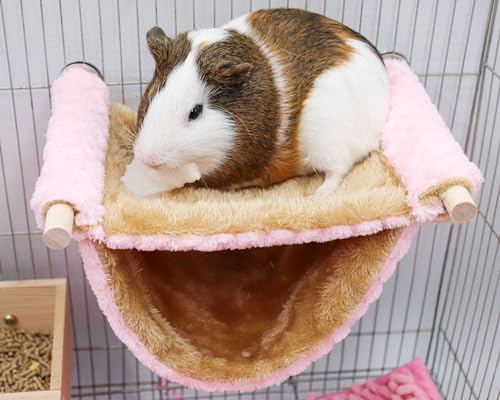 Fleece Winter Warm Rat Hammock, Double Layer Hanging Birds Nest Bed Tent with Warm Fleece, Bird Cage Stand Perch, Hideaway Cave Bed Accessories for Rat, Guinea Pig, Chinchilla (Pink) - color: Pink