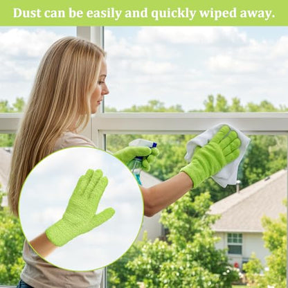 Abeillo Microfiber Gloves for Plants Dusting Cleaning, Reusable Washable Cleaning Gloves Mittens House Cars Blinds Dusting - color: Green