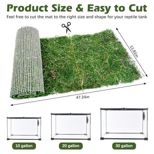 Reptile Carpet Cuttable Terrarium Mat Artificial Moss Reptile Liner Green Substrate Flooring Bearded Dragon Tank Accessories for Leopard Gecko Lizard Snake Tortoise (11.81" x 47.24") - size: 12" x 48"