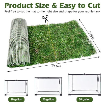 Reptile Carpet Cuttable Terrarium Mat Artificial Moss Reptile Liner Green Substrate Flooring Bearded Dragon Tank Accessories for Leopard Gecko Lizard Snake Tortoise (11.81" x 47.24") - size: 12" x 48"