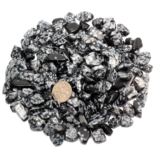 ZenQ 1 lb Crystal Chips, Tumbled Stone Chips for Crafts | Polished, Undrilled Gemstones for Resin Art, Vase Filler, Plant Decor, Candle Making, and DIY Projects - color: Snowflake Obsidian 0.2"- 0.6"