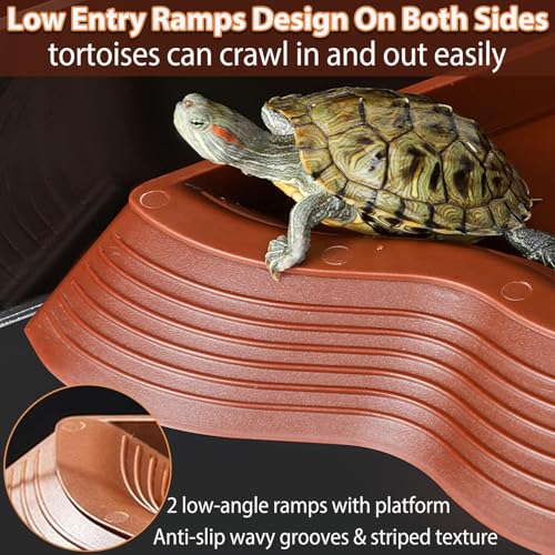 Tortoise Water Bowl with Ramp, 3PCS Leaf Reptile Food Water Bowl Turtle Pool Reptile Water Dish Tortoise Bathing Pool Turtle Soaking Dish Aquarium Habitat Accessories Small - size: Small