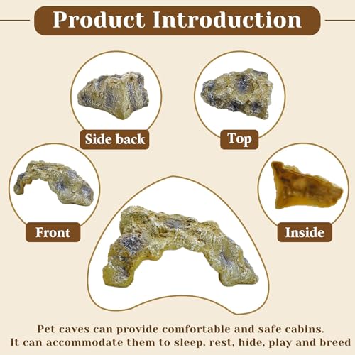 Hamiledyi Reptile Hides Large Simulation Rock Reptile Cave Hideouts Terrarium Habitat Décor Bearded Dragon Hideout for Snake Geckos Lizards Turtle Frogs Amphibians (L) - style: L : 10.2"×7.3"×4.9"