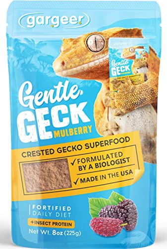 Gargeer 8oz Gentle Geck Mulberry Diet - Crested Gecko Food. Made in USA | Expert-crafted superfood! Infused with organic mulberry, wild insect proteins & probiotics. No soy, wheat, or fillers - size: 8 Ounce (Pack of 1)