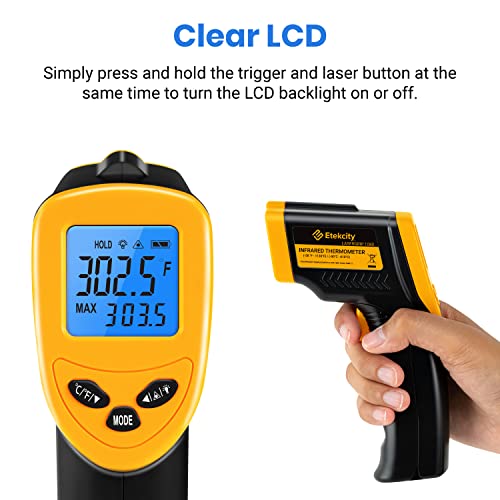 Etekcity Infrared Thermometer Laser Temperature Gun, -58°F~1130°F | Cooking, Pizza Oven, BBQ, Meat, Kitchen, Reptile, HVAC, Adjustable Emissivity, MAX Display, High Temperature - color: Laser Yellow, style: Advanced