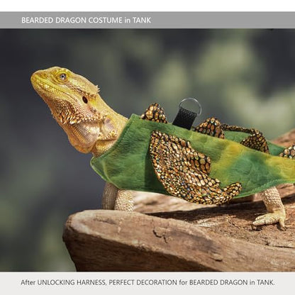 Bearded Dragon Leash and Harness Set, Beardie Carrier, Lizard Adjustable Harness with Leather Wings and Sling Bag, Reptile Small Pet Backpack Batwing Accessories (Green) - color: Green