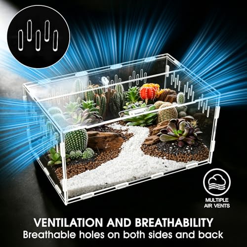 Jumping Spider Enclosure, Insect Terrarium, Bug Cage, Acrylic Terrarium for Tarantula, Snail, Praying Mantis, Frog, and Small Reptiles, Includes Tweezer and Bowl, (11.8" x 7.8" x 5.9") - size: 11.8" x 7.8" x 5.9"