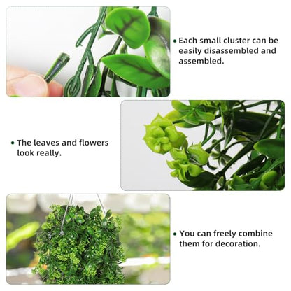 RECUTMS Fake Hanging Plants 2Pcs Outdoor Greenery Artificial Hanging Flower for Outdoors Hanging Basket Artificial Hanging Plants Plastic Home Garden Wedding Party Shelf Aesthetic Decorations(Green) | Faux Green Flowers with Eucalyptus Leaves UV Resistant