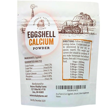 8 oz U.S.A. Eggshell Powder for Dogs/Cats, Finely Ground, Calcium Supplement