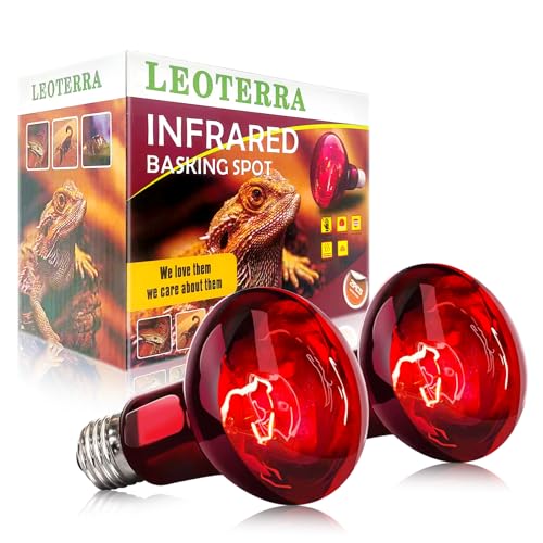 Leoterra 75W Red Infrared Night Heat Lamp Fits 20-40 Gallon Tank (2 Pack)- Thickened Glass 2000+ Hours Long Life for Bearded Dragon,Ball Pythons, Snake, Turtle, E26 110V - style: R8075 Red Night Light
