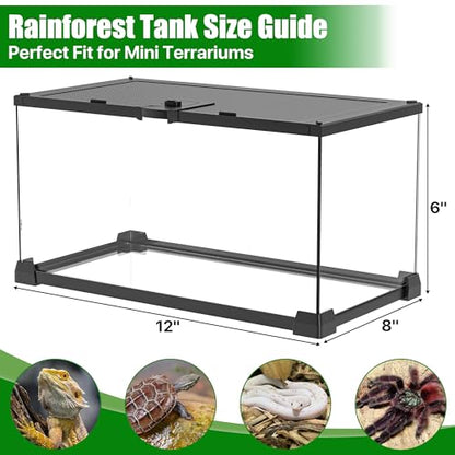 12" x 8" x 6" Small Glass Reptile Terrarium Tank | Top-Opening Mesh Lid with Latch, Fully Assembled Enclosure for Tarantulas, Frog, Isopods and Small Reptiles - size: 12" x 8" x 6"