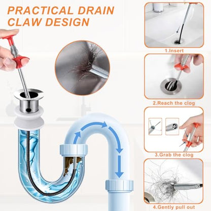 Drain Snake for Hair Clogs - Flexible Snake Cleaner Tool for Shower, Sink, Tub & Bathtub Drain Clog Remover, with Steel Core (6)