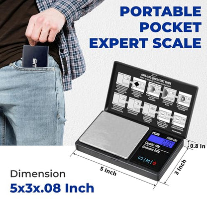 Series Digital Pocket Weight Scale, Stainless-Steel Backlit LCD 100g x 0.01g, (Black), AWS-100-Black - AMERICAN WEIGH SCALES - color: Black, size: 100g x 0.01g