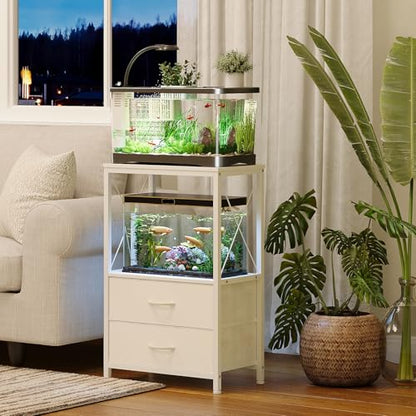 10 Gallon Aquarium Stand with 2 Drawers, White | 10 Gallon Fish Tank Stand; 2-Tier Storage Shelf; Heavy-Duty Metal Frame; Reptile & Turtle Tank Stand; White Finish - color: White