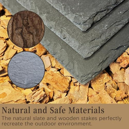 Bearded Dragon Basking Platform,Reptile Slate Rocks with Wooden Pile,Leopard Gecko Hides and Caves Climbing Tank Accessories for Lizards Snakes Tortoise Ball Python(Small)