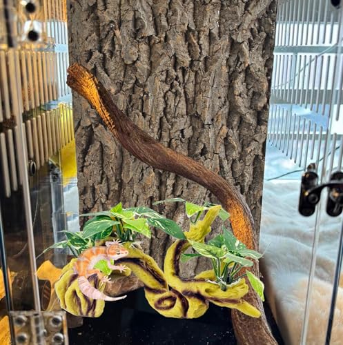 PINVNBY Reptile Branches for Climbing,Resin Crested Gecko Climb Branch with Hideout Cave Lizard Terrarium Habitat Plant Decor Bearded Dragon Tank Accessories for Snake Gecko Spider Frog(Yellow) - color: 【Yellow】
