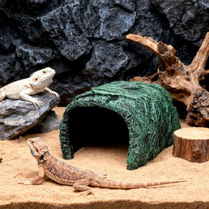 Cididu Reptile Hide Rock Cave, Resin Habitat Hidden for Terrarium and Aquarium Decor, Green Hideout Hide Cave Fit for Bearded Dragons, Lizards, Snakes, Geckos, Tortoises, Small Animals, Amphibians