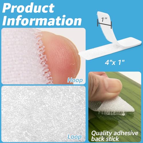 Art3d 16 Sets Hook and Loop Tape, 1"x 4" Sticky Back, Heavy Duty, White | Double-Sided, Holds 13 lb, Adhesive Strip, Nylon, Picture Hanging Strips Fastener for Mounting Hanging, Glass, Tile, Metal - color: White, size: 4 x 1 Inch (Pack of 16)