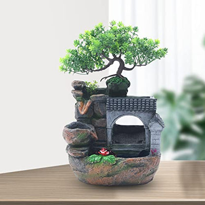 Gdrasuya10 Indoor Water Fountain, Small Tabletop Waterfall Fountain, Rockery Ornament with LED for Office Home Bedroom - color: Style 15