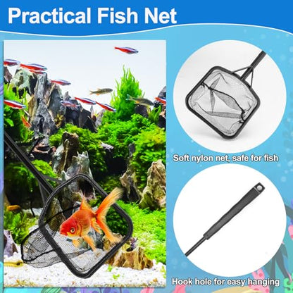 Fish Tank Cleaning Kit Set of 4 Pieces, Aquarium Siphon Algae Scraper Aquarium Net Algae Remover for Fish Tank, Aquarium Cleaner Vacuum Suitable for Changing Water and Cleaning Fish Tanks | Lanswood