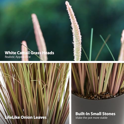 4ft 2-Pack Artificial Cattail Reed Grass, 47.2’’ Fake Indoor Outdoor Plants | Artificial Onion Grass Floor Plant, Home Office Wedding Decorative Potted Plants, Housewarming Gift, Pink - size: 4FT