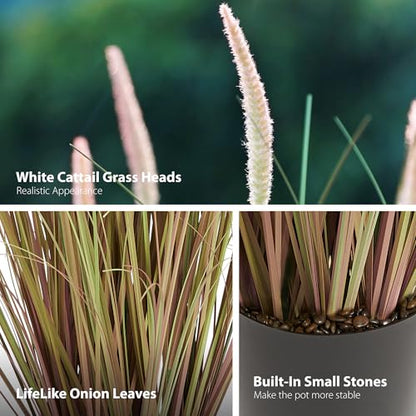 4ft 2-Pack Artificial Cattail Reed Grass, 47.2’’ Fake Indoor Outdoor Plants | Artificial Onion Grass Floor Plant, Home Office Wedding Decorative Potted Plants, Housewarming Gift, Pink - size: 4FT