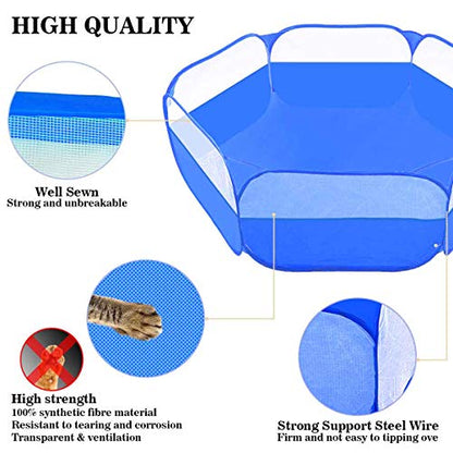 Small Animals Tent,Reptiles Cage,Breathable Transparent Pet Playpen Pop Open Outdoor/Indoor Exercise Fence,Portable Yard Fence (Upgrade Blue) - color: Upgrade Blue
