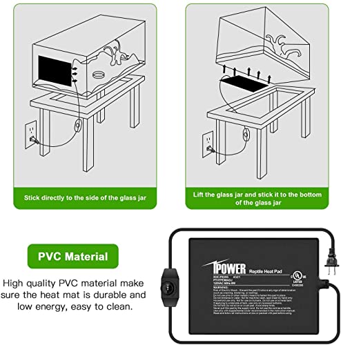 iPower 6 by 8-Inch 8 Watts Reptile Heating Mat with Temperature Controller Under Tank Warmer Terrarium Heat Pad for Reptiles and Amphibians, Black - size: 6 X 8 Inch, style: 1 Pack with Adjustable Knob
