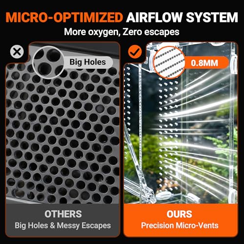 Jumping Spider Enclosure, Acrylic Terrarium with with Magnetic Doors, 0.8mm Micro-Ventilation, Stackable Escape-Proof Habitat for Jumping Spiders (3”x3”x6”x2Pack) - size: 2Pack, 3”x3”x6”