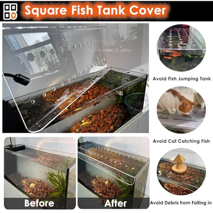 LZMZMQ Cat Proof Fish Tank Lid, Clear Acrylic Aquarium Cuttable Cover with Fresh Air Hole, Custom Terrarium Jumping Proof Hood, Avoid Cat Catching Fish(L14xW8in/35.6x20.3cm) - size: L14xW8in/35.6x20.3cm