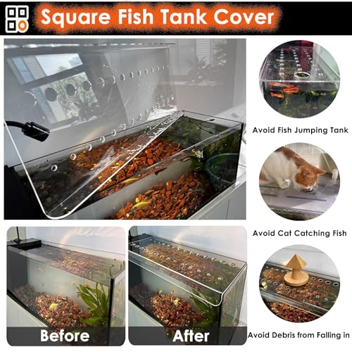 LZMZMQ Cat Proof Fish Tank Lid, Clear Acrylic Aquarium Cuttable Cover with Fresh Air Hole, Custom Terrarium Jumping Proof Hood, Avoid Cat Catching Fish(L18xW12in/45.7x30.5cm) - size: L18xW12in/45.7x30.5cm