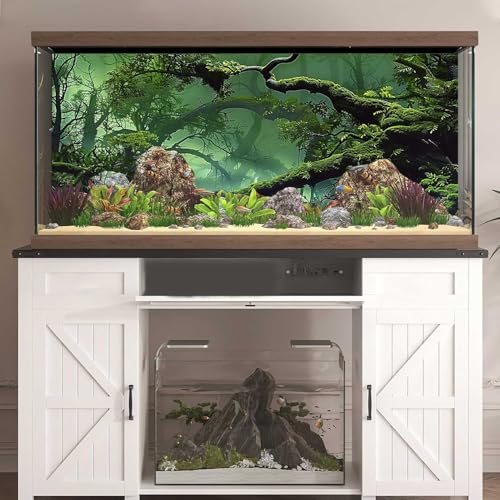 Foggy Forest Terrarium BackgroundStone Green Tree Tropical Reptile Habitat Rainforest Aquarium Background, Polyester Background 6 EVA Double-Sided Tapes 48x24 inches/120x60 - color: Forest, size: 48"L x 24"W