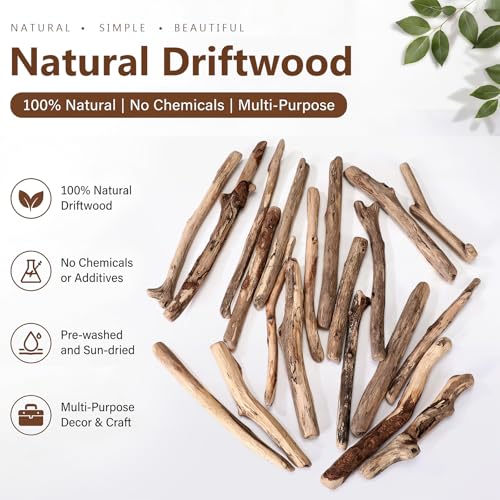 Novabright 20 Pcs Natural Driftwood Branches 5.9-8.6 Inch Long 0.8-1.2 Inch Diameter Beach Driftwood Aquarium Decor for DIY Crafts Coastal Home Decor Wedding Photo Props School Projects