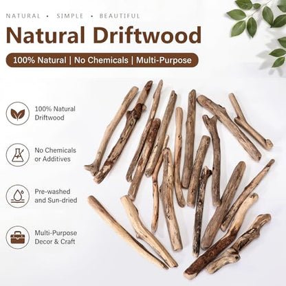 Novabright 20 Pcs Natural Driftwood Branches 5.9-8.6 Inch Long 0.8-1.2 Inch Diameter Beach Driftwood Aquarium Decor for DIY Crafts Coastal Home Decor Wedding Photo Props School Projects