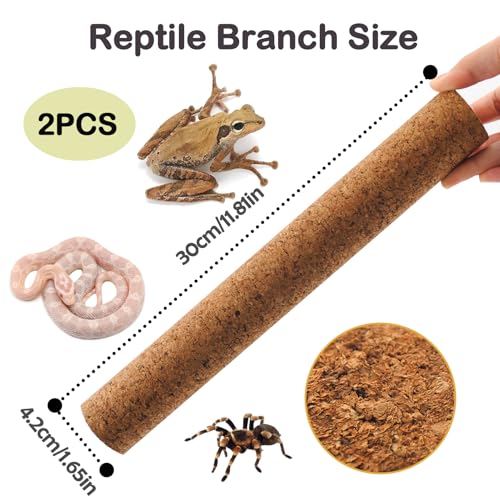 PINVNBY Cork Branches for Reptiles,2 Pcs Natural Wood Bearded Dragon Stick Snake Climbing Branch Habitat Log Decor for Tree Frog Lizard Gecko Spider Chameleon - size: M:11.81”Lx1.65”Wx1.65”H