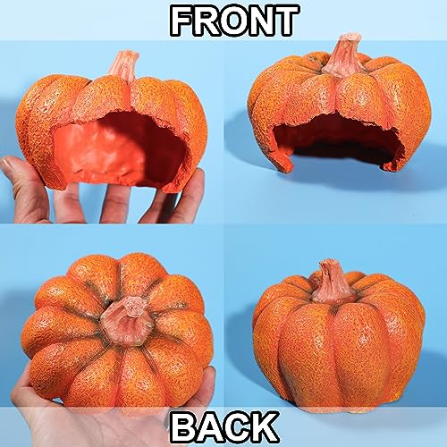 Hermit Crab Hideout Resin Simulation Halloween Pumpkin House Reptile Hides and Caves Chameleon Rest Hut Aquarium Habitat Decor Accessories for Bearded Dragon Leopard Lizard Snake Tortoise Frog Gecko - style: Pumpkin House