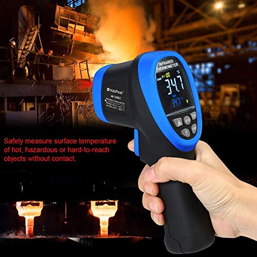 HOLDPEAK IR Thermometer with Color LCD Display -58℉~3272℉ D:S=50:1 Non-Contact Thermometer Gun, Nine Laser Pointer Adjustable Emissivity for Cooking, Grill, Industrial - color: 1PC-HP-1800C-BLUE(Color Screen -50~1800℃)