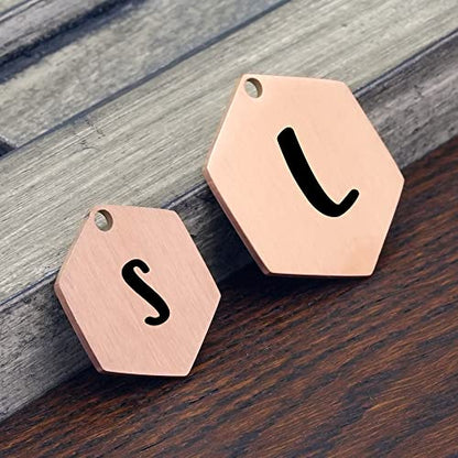 Stainless Steel Pet ID Customized Personalized, Front and Back Engraving, Hexagon Mountain Design, Rose Small - color: Rose-hexagon-mountain, size: Small