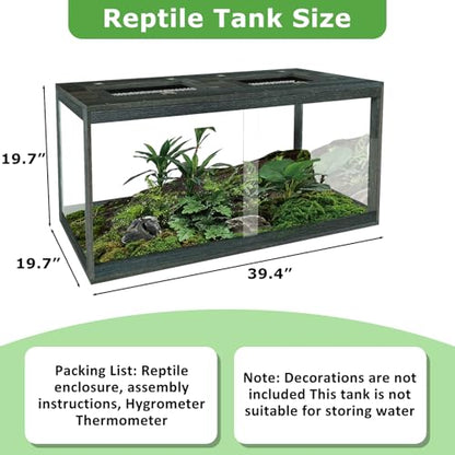 67 Gallon Reptile Tank, Lockable Sliding Door Bearded Dragon Tank with Metal Mesh Roof, Front Opening Terrarium for Lizards, Leopard Gecko, Snake (Black Gray, 40" x 20" x 20") - size: 67 Gallon (40" L x 20" W x 20" H)