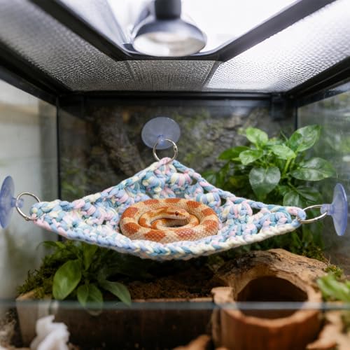 Hand-Woven Triangle Snake Hammock - 12"x12"x15" Cotton Rope Climbing Resting Lounge with Suction Cups for Reptile Tank Decor, Suitable for Bearded Dragon Chameleon Ball Python Gecko Lizard