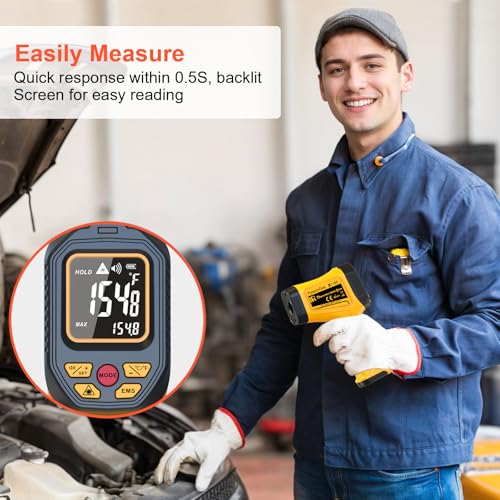 Infrared Thermometer Gun, -58℉ to 1472℉ (-50℃～800℃), High Precision Non-Contact Laser Temperature Gun with Backlit LCD, IR Thermometer for Cooking, Pizza Oven, Automotive, Industrial Use - color: Tangerine