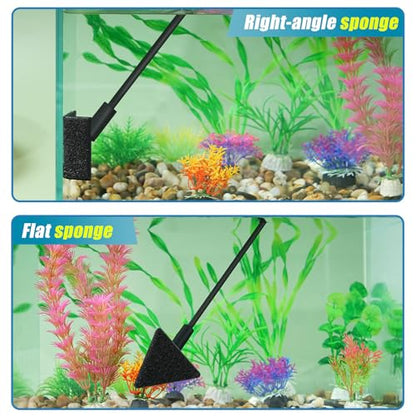 AQUANEAT Small Fish Tank Cleaner, Aquarium Cleaning Tools, 3 in 1 Glass Cleaner with Algae Scraper, Sponge Brush, for Small Nano Tanks up to 10gal - size: Small