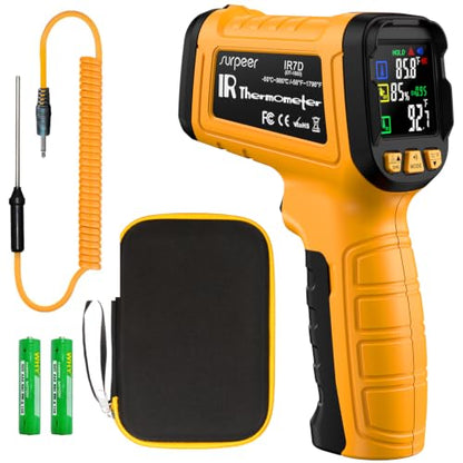 Infrared Thermometer Gun -58°F to 1796°F, 50:1 Temperature | Gun with K-Type Probe -4°F to 932°F for Cooking, Pizza Oven, Griddle, BBQ, HVAC, Automotive, Home & Industrial Use