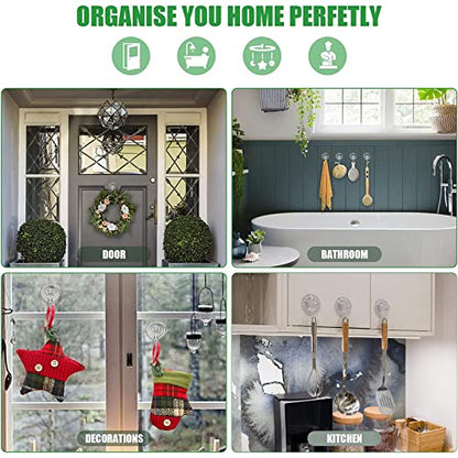 Suction Cup Hooks for Shower, Large Clear Heavy Duty Suction Cup Hooks, Wreath Hangers for Front Door Window Glass Kitchen Towel Loofah Utensils (8 Packs) - size: 8 Clear