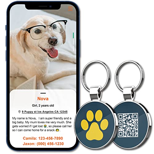 MYLUCKYTAG QR Code Pet ID | Personalized Dog & Cat Collar Tag | Online Profile with Instant Scanned Location Alert Email - style: Yellow Paw